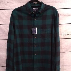 Men's Club Room LS Green Check Button Down Shirt